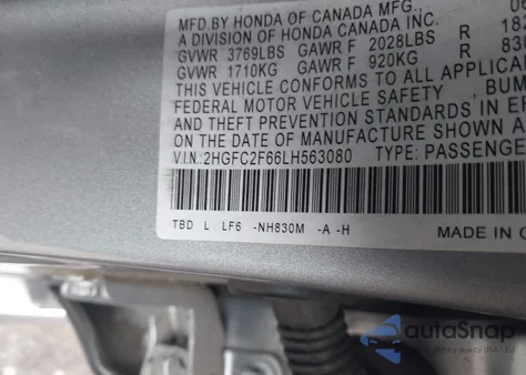 2020 Honda Civic Lx из США, поврежденный, VIN 2HGFC2F66LH563080